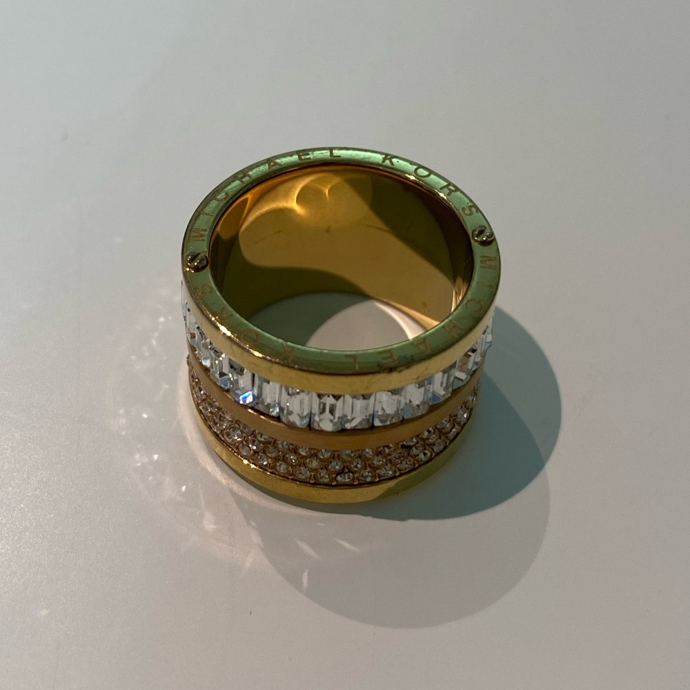 NEW Michael Kors Yellow Gold Stacked w/ Clear & Rose Gold Rhinestones Ring Sz 7